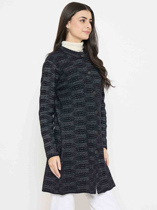 Madame Self Design Black Cardigan