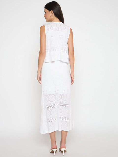 Madame Viscose Blend Top and Wide Leg Bottoms White Knitted Co-ord Set