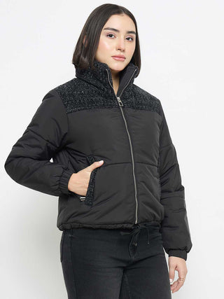 Madame Black Quilted Crop Jacket
