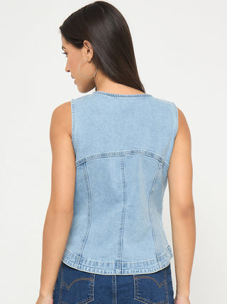 Madame Sleeveless Bright Blue Cotton Blend Bright Blue Top