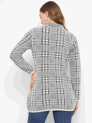 Madame Plaid Pattern Buttoned Black Cardigan