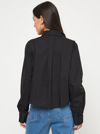 Madame Dori Embroidery Detailed Solid Black Cotton Shirt