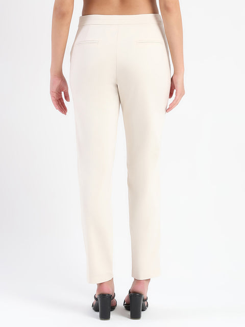 Madame High-Waist Cotton Blend Ivory Trousers