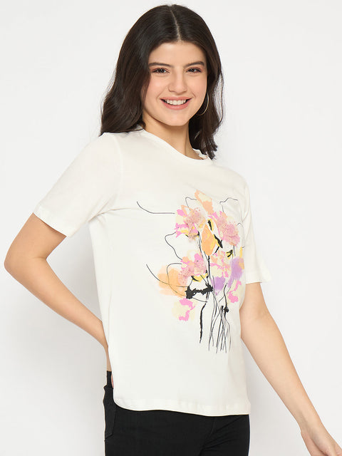 Madame Graphic Print White Cotton T-shirt