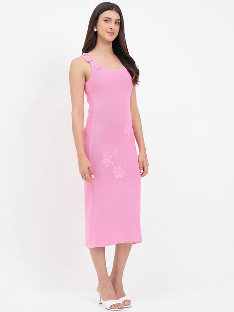 Madame Pink Floral Knitted Cotton Bodycon Dress