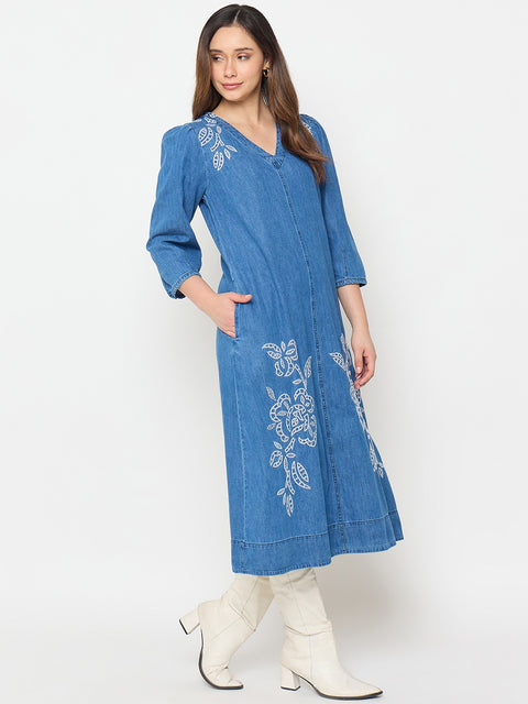 Madame Blue Embroidered Denim Dress