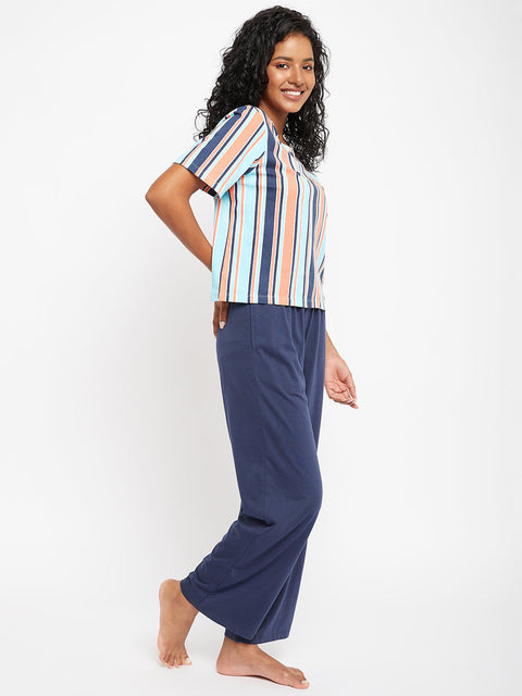 mSECRET Merchant Navy Stripped Full Length Nightsuit