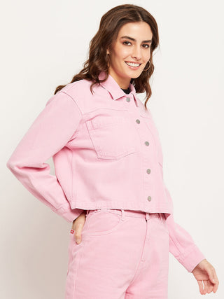 Madame Solid Pink Denim Jacket