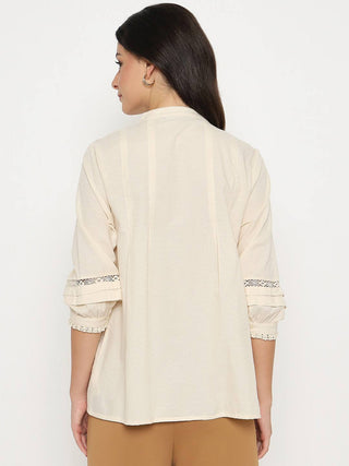 Madame Striped Off-White Cotton Blend Top
