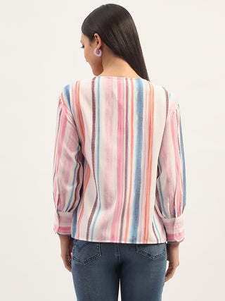 Madame Multicolor Striped V Neck Top