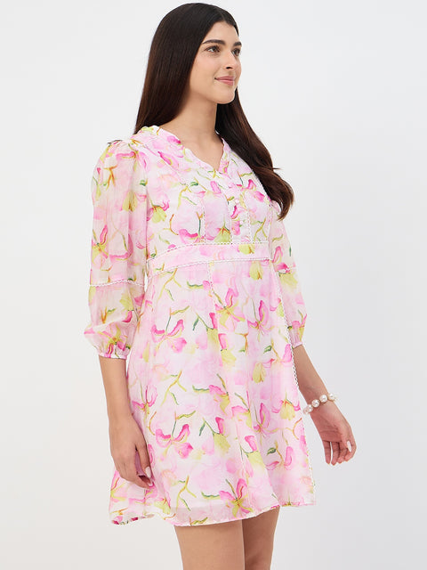Madame Pink Floral Fit and Flare Tencel Midi Dress