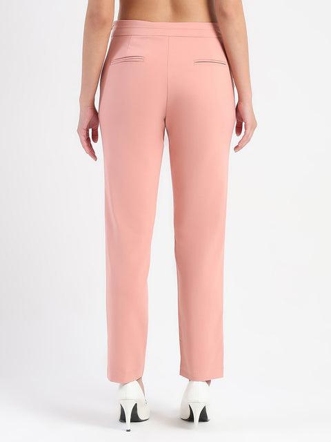 Madame High-Waist Cotton Blend Pink Trousers