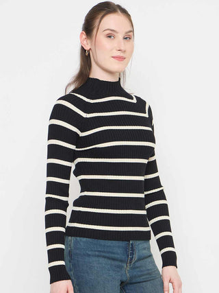 Madame Striped Mock Neck Knit Top