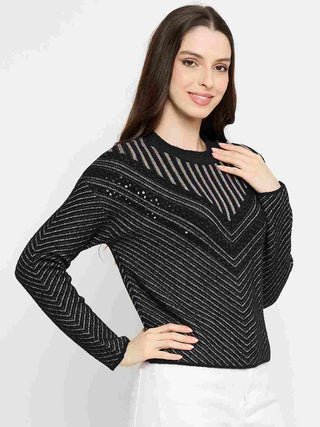 Madame Self Design Black Sweater