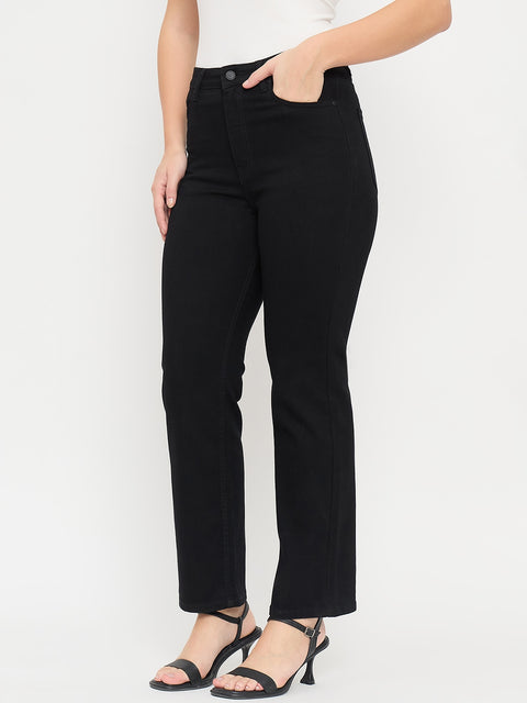 Madame Black Cotton Straight Fit Jeans