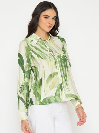 Madame Botanical Print Green Rayon Blend Shirt