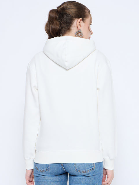 Madame Graphic Print Loose Fit White Hooded Sweatshirt
