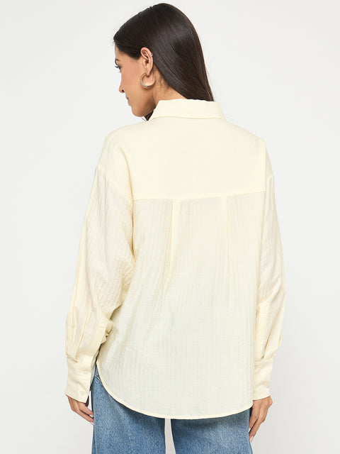 Madame Botanical Embroidery Off White Rayon Blend Shirt