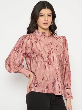 Madame All Over Printed Nylon Blend Pink Shirt