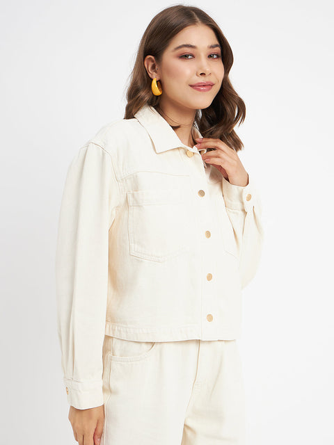 Madame Solid Off-White Denim Jacket