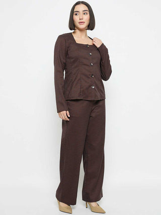 Madame Solid Button Down Brown Top
