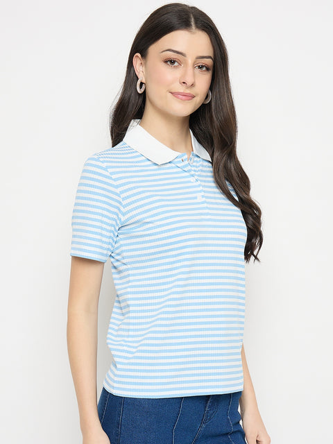 Madame Blue Striped Polo T-Shirt