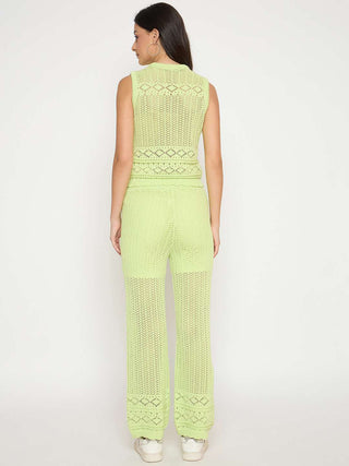 Madame Cotton Top and Bottom Lime Yellow Knitted Co-ord Set