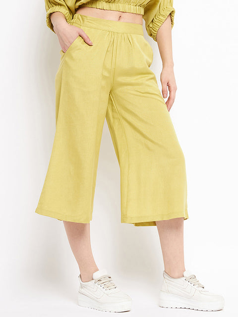 Madame Wide Leg Cropped Green Palazzos