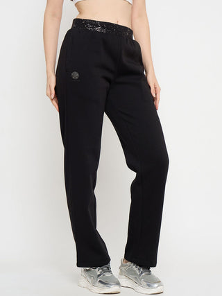 Madame Abstract Print Black Tapered Track Bottoms