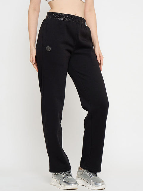 Madame Abstract Print Black Tapered Track Bottoms