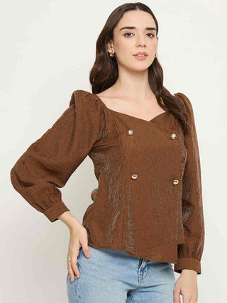 Madame Double Breasted Brown Tencel Blend Top