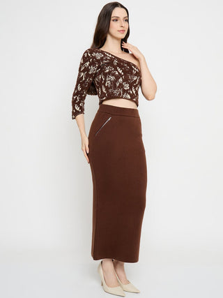 Madame Printed Top and Maxi Skirt Brown Co-ord Set