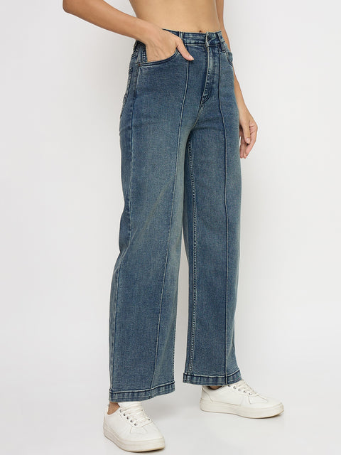 Madame Double Wash Blue Wide Leg Jeans