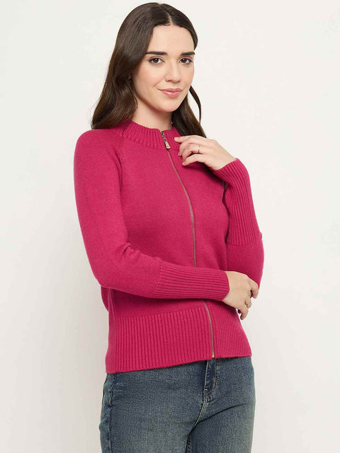 Madame Mock Neck Fuschia Pink Cardigan