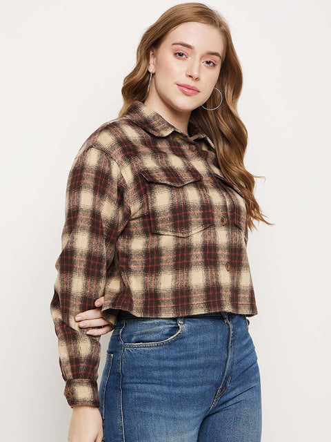 Madame Brown Plaid Crop Shacket