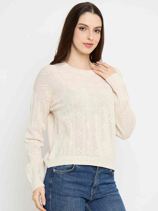 Madame Textured Knit Beige Pullover Sweater
