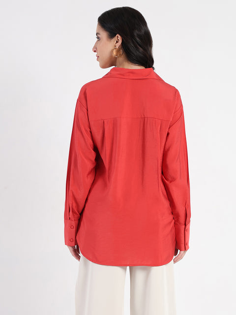 Madame Embellished Patch Red Nylon Blend Shirt
