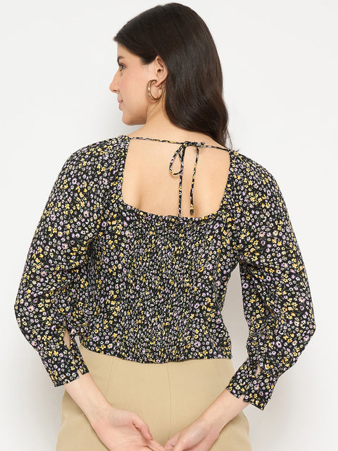 Madame All Over Print Black Crop Top