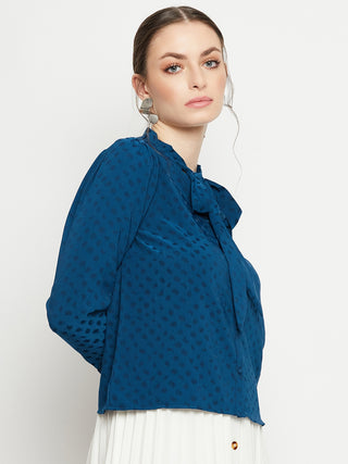 Madame Tie-Up Neck Full Sleeve Teal Shirt