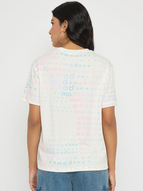 Madame All Over Print White Cotton T-shirt
