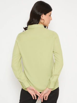 Madame Cuff Sleeve Solid Green Shirt