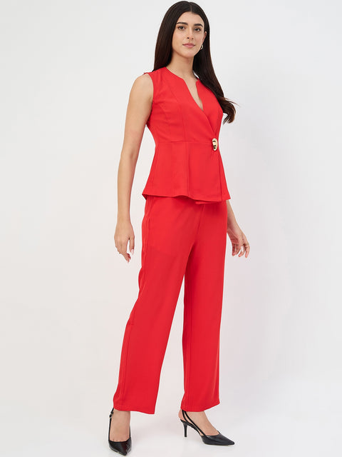 Madame Red Tailored Vestcoat Co-Ord Set for Women