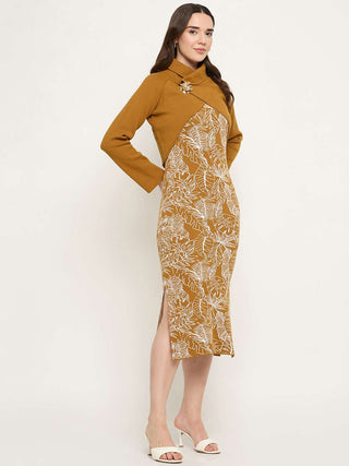 Madame Floral Print Dress and Wrap Sweater Mustard Yellow Co-ord Set