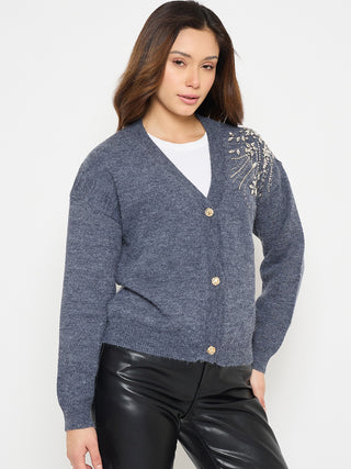 Madame Dark Grey Embroidered Sweater