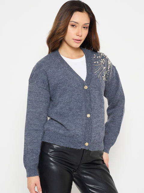 Madame Dark Grey Embroidered Sweater