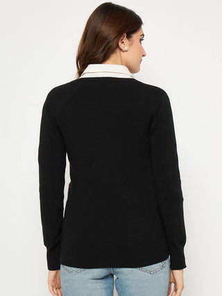 Madame Round Neck Ribbed Cuff Black Sweater