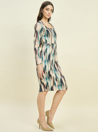 Madame Abstract Print Beige Dress