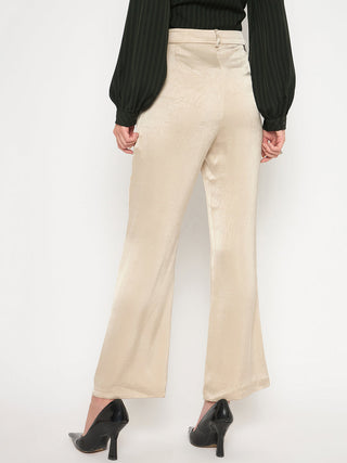 Madame Straight Fit Solid Beige Trousers