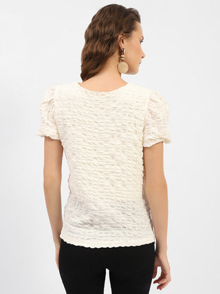 Madame Textured Off-White Embellished Top