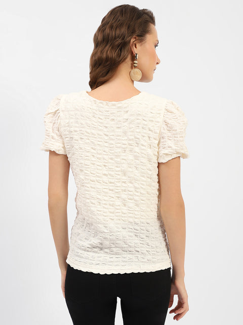 Madame Textured Off-White Embellished Top